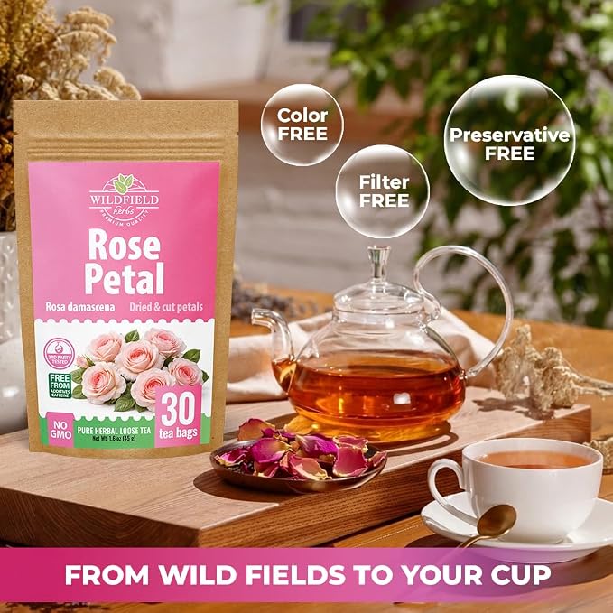 30 Bags Rose Petal Buds Herbal Tea (Rosa Damascena) - 30 Count 1g Bags Dried Rose Herb Té De Rosa