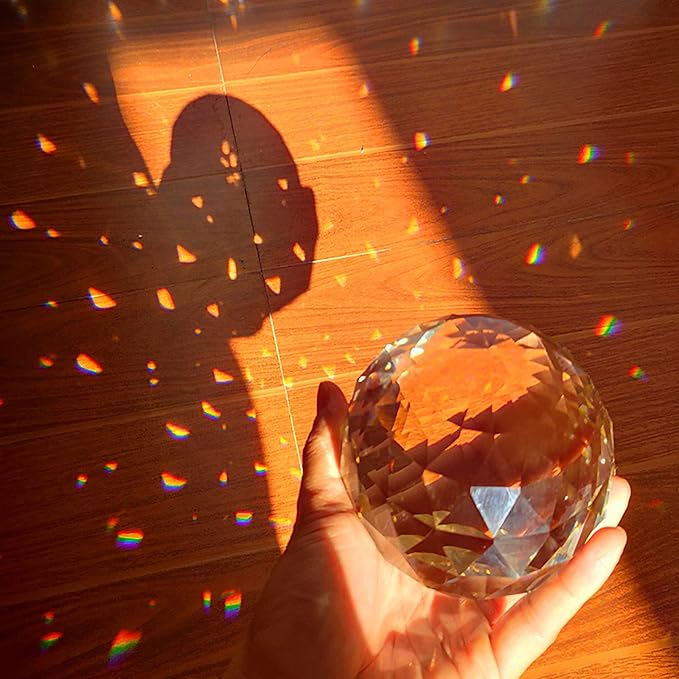 Together-life 4.72inch/120mm Clear Glass Crystal Ball Prism, Sphere Faceted Gazing Ball Suncatcher Rainbow Maker for Window, Feng Shui, Home Office Garden Décor, 120mm/4.72inch