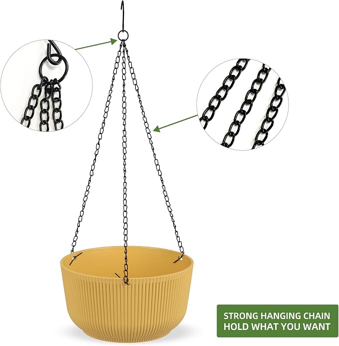 Dexceder 9.8 Inch Self Watering Hanging Planter (2 Pack, Yellow) | Thickened Hanging Basket Flower Plant Pot Indoor Outdoor