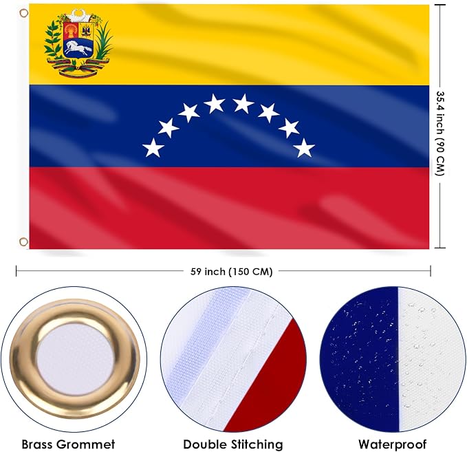 AhfuLife Venezuela Flag 3x5 Ft, 2 Pcs 8 Star Large Venezuelan Flags for Outside - Double Side with Brass Eyelets for Olympic Party Decorations Bar Garden Street Decoration Indoor Outdoor