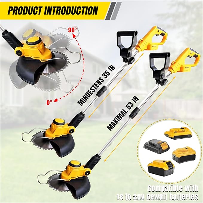 Electric Weed Wacker Cordless for Dewalt 20V Battery, 4-in-1 Battery-Powered Mower, Lightweight Cordless Weeder for Lawn, Yard and Brush Mowing (Battery Free, Yellow)