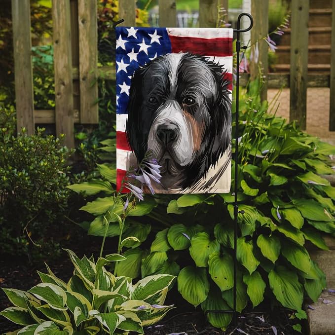 Caroline's Treasures CK6669GF Pyrenean Mastiff Dog American Flag Garden Flag Mailbox Flag Decorative Yard Flag Banner Outside Patio Artwork Yard Flower Beds, Garden Size, Multicolor