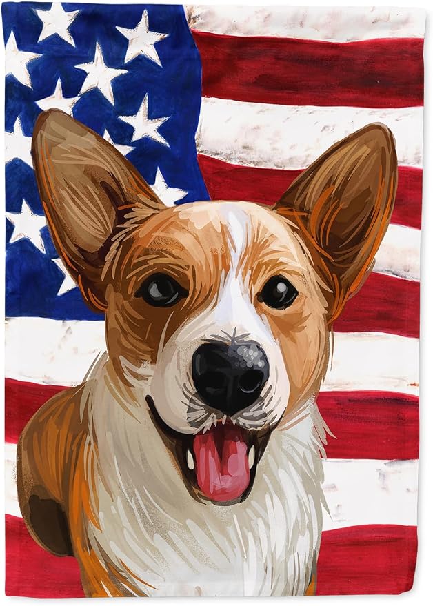 Caroline's Treasures CK6750CHF Cardigan Welsh Corgi American Flag House Flag Large Porch Sleeve Pole Decorative Outside Yard Banner Artwork Wall Hanging, Polyester, House Size, Multicolor