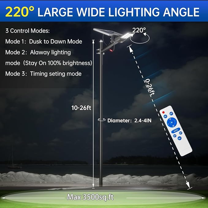 JAYNLT Y-9800W Solar Street Lights Outdoor, 750000LM 6500K High Powered Commercial Parking Lot Lights Dusk to Dawn, Waterproof Solar Security Flood Lamps with Remote for Driveways, Basketball Courts
