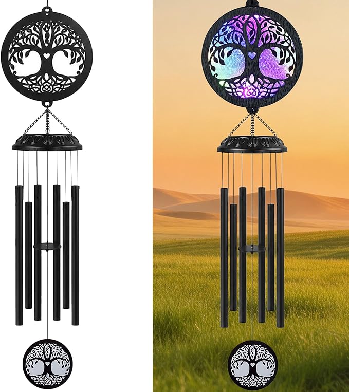 FSVGYY Memorial Wind Chimes for Loss of Loved One, Sympathy Wind Chimes Outdoor Waterproof with Solar LED Tree of Life, Bereavement Remembrance Funeral Gift for Mom Dad Family Garden Patio Decor