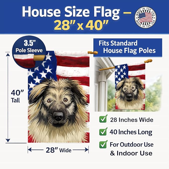 Caroline's Treasures CK6587CHF Karst Shepherd American Flag House Flag Large Porch Sleeve Pole Decorative Outside Yard Banner Artwork Wall Hanging, Polyester, House Size, Multicolor
