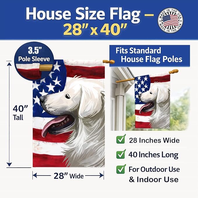 Caroline's Treasures CK6711CHF Slovak Cuvac Dog American Flag House Flag Large Porch Sleeve Pole Decorative Outside Yard Banner Artwork Wall Hanging, Polyester, House Size, Multicolor