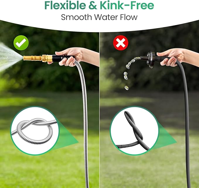 Cesun Metal Garden Hose 5FT, Short Connector, Water Lead-in Hose Extension, Kink-Free, Flexible and Lightweight, Drinking Water Hose for Hose Reel, RV