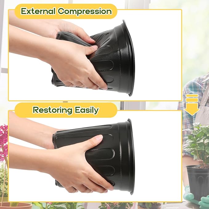 OUPSAUI 2/3/5 Gallon Pots for Plants,Flexible Gallon Plastic Nursery Pots with Drainage Holes, Plastic Pots for Outdoor Plants (5Gal-12pcs)