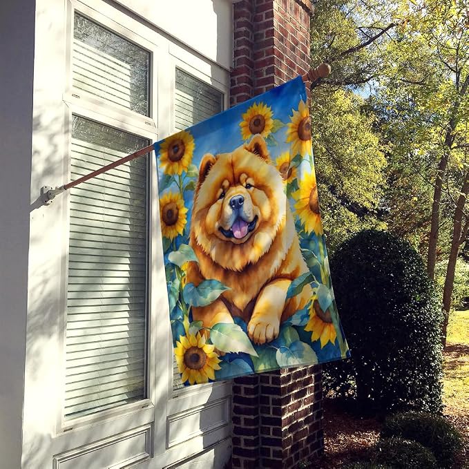 Caroline's Treasures DAC6055CHF Chow Chow in Sunflowers House Flag Large Porch Sleeve Pole Decorative Outside Yard Banner Artwork Wall Hanging, Polyester, House Size, Multicolor