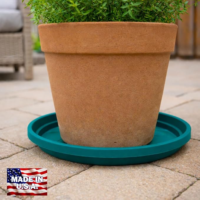 10 Inch Plant Pot Tray USA Made – Durable Plastic Flower Pot Saucer – Plant Water Catcher for Indoor Outdoor Garden (12, Mineral Teal)