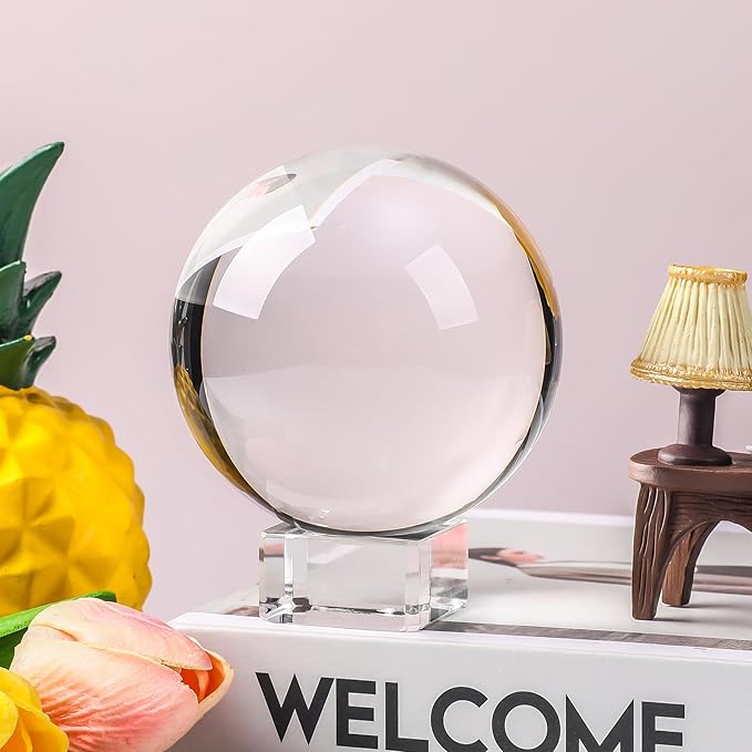 Small Clear Crystal Ball 60mm/2.3 inch for Fortune Teller Accessories,Halloween Decor,Magic,Feng Shui,Witchcraft,Scrying,Decorative Ball,Lensball Photography,Quartz Crystal Sphere Prop Glass Orb
