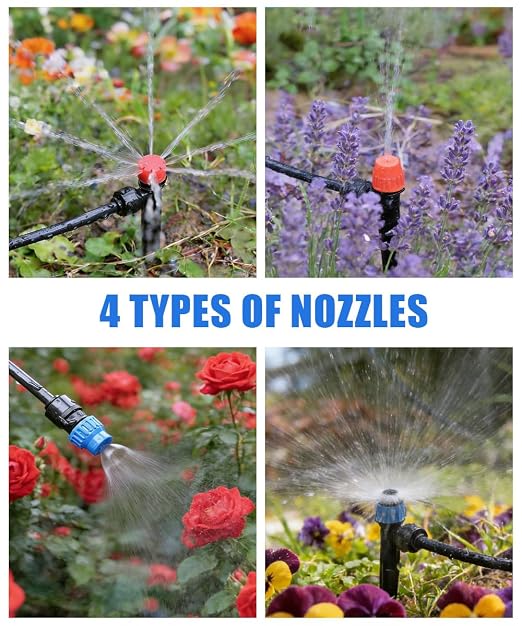 1/2" Drip Irrigation System Kit with 40 Adjustable Nozzles, PE UV-Resistant | All Quick-connect, 2X Lifespan of PVC, Easy Connect, 40FT 1/2" Main tube+ 197FT 1/4" Tube, 4 Nozzle Types