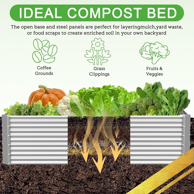 2 Pack Tall 8FT Corrugated Galvanized Steel Raised Garden Bed Outdoor, Metal Above Ground Garden Bed for Vegetables and Flowers, Rectangle Raised Beds for Gardening-8x3FT