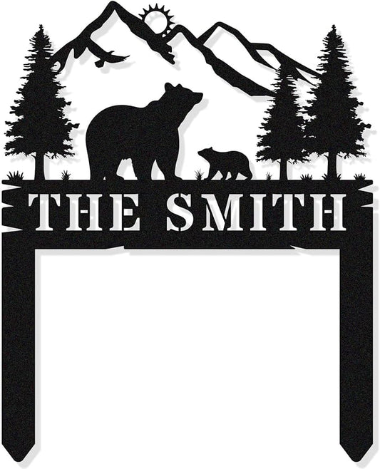 Personalized Bear Mountain Metal Adress Sign With Stakes，Custom Yard Signs for Houses with Stakes,Address Signs for Yard, Home Address Signs for House,House Numbers for Outside，Garden Gift