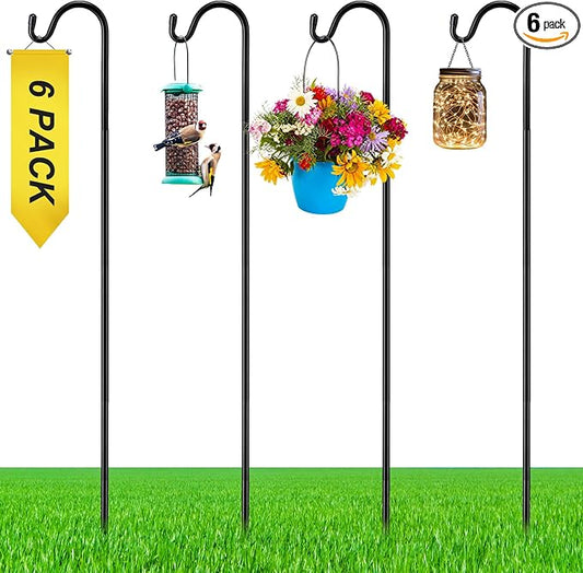 6 Pcs 48 Inch Shepherds Hook for Outdoor Adjustable Bird Feeder Pole Metal Steel Shepard Hooks for Hummingbird Stand Feeder Pole for Garden Plant, Lantern, Hanging Wedding Decor