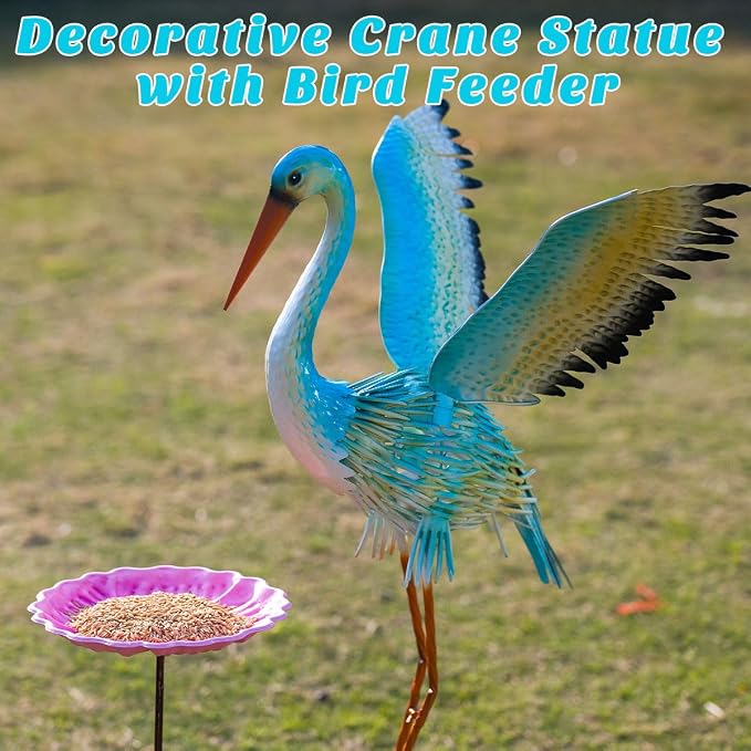 39" Garden Statue Extra Large Heron Sculpture | Metal Yard Art Lawn Ornament Outdoor Decor Backyard Pond Porch Patio Landscape 3 U Stakes Windproof Bird Lover Gift