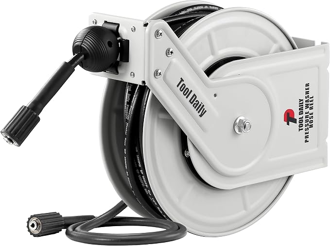 Tool Daily Retractable Pressure Washer Hose Reel, 1/4” x 60 FT Heavy Duty Power Washer Reel with Hose, Auto-Rewind, Wall/Floor Mounted, 3600 PSI