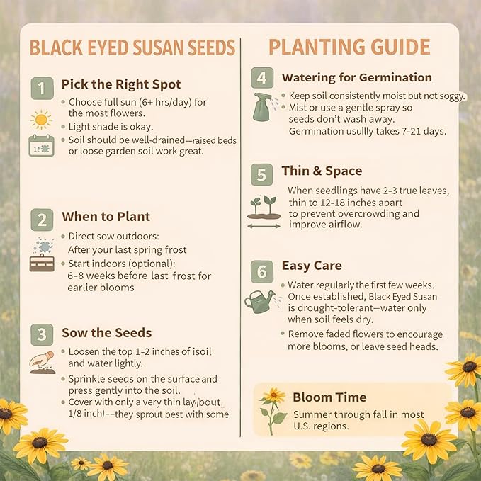 400,000+ Black Eyed Susan Seeds for Planting - 4oz Rudbeckia Hirta Yellow Wildflower, Non-GMO Heirloom Flower Seeds for Outdoor Garden Beds, Borders, Meadow, Indoor Start, Resealable Zipper Bag