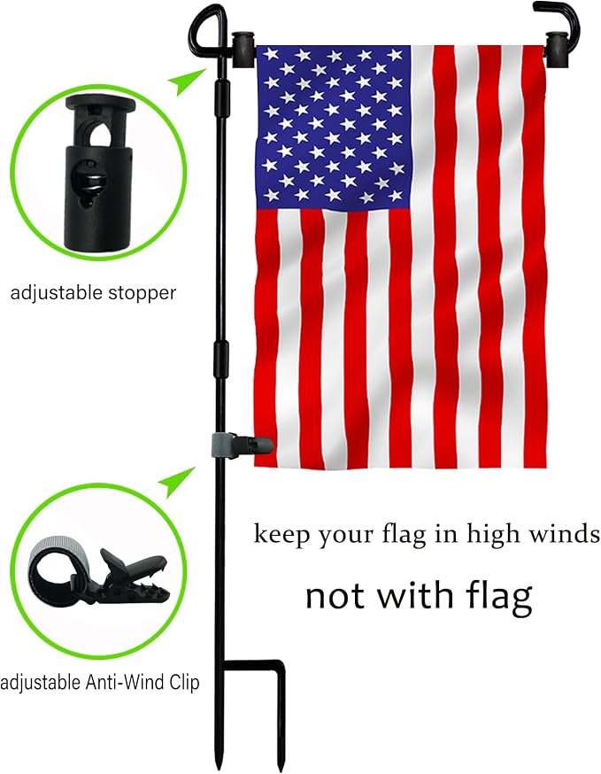 Garden Flag Pole Stand Holder, 2 Pack Garden Flags for Outside with Flag Stopper and Clip Waterproof Powder-Coated Paint