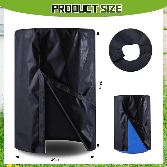 2 Piece 55 Gallon Drum Cover 24 x 36 Inch 55 Gallon Water Barrel Covers Outdoor Waterproof Rain Snow Water Storage Bucket Lid Protective Hook/loop Closure Anti Dust (Black)
