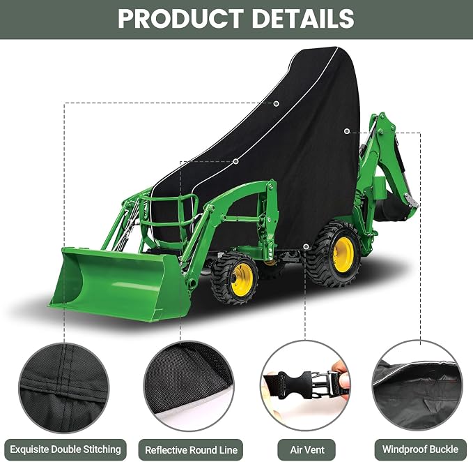 Waterproof Compact Utility Tractors Cover Replace for John Deere 1,2,3 Series 1025R 2320 2520 2720 3320 3520, Kubota, 600D Oxford Cloth Tractors Cover for Snow Rain Dust Protection
