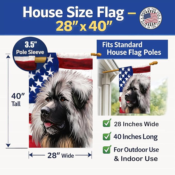 Caroline's Treasures CK6689CHF Sarplaninac Dog American Flag House Flag Large Porch Sleeve Pole Decorative Outside Yard Banner Artwork Wall Hanging, Polyester, House Size, Multicolor
