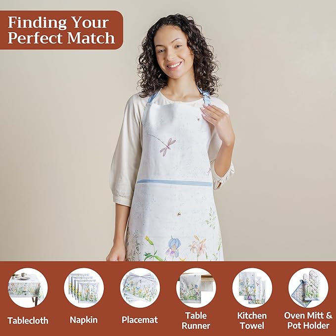 Maison d' Hermine Aprons for women with Pocket 100% Cotton (27.50"x31.50") | Adjustable Neck Strap & long ties Apron Men Chef Wedding Cooking Gardening Server Maid