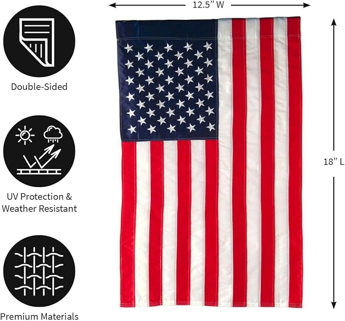 Evergreen 2 pcs American Flags with 2 Flag Stands | Set of 4 | Garden Flags 12x18 Double Sided | Patriotic House Flags For Outside | Small American Flag Garden Size | Embroidered Stars and Stripes | USA Residential or Commercial