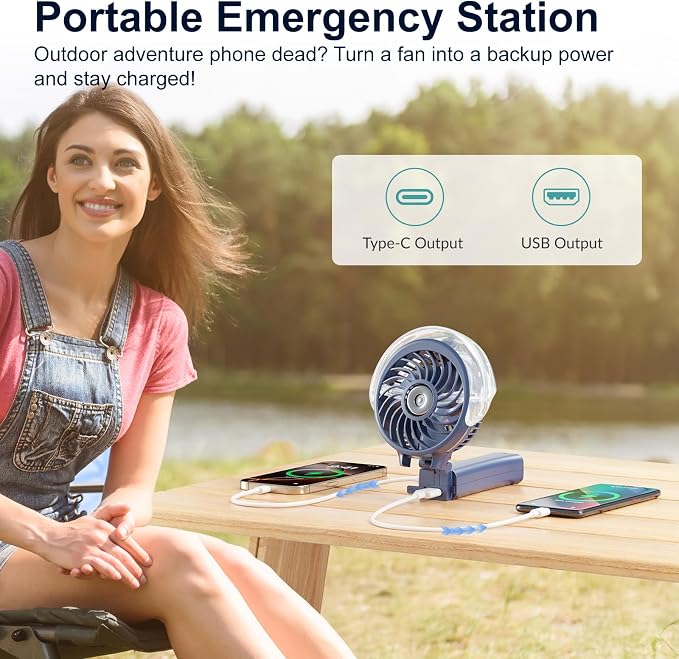 HandFan 4000mAh Upgraded Handheld Misting Fan, 50ml Water Tank, Rechargeable Personal Mister Fan Portable AC, Spray Water Mist Fans, Foldable Cooling Ice Fans for Beach Travel Disney(Royal Blue)