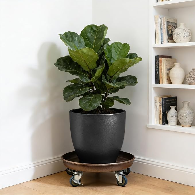 2 Pack 14.6 Inch Metal Plant Caddy With Lockable Wheels,Plant Stand Dolly for Heavy Planter,Wheeled Planter Saucer Tray,Rolling Plant Stand,Heavy-Duty Plant Caddy for Indoor and Outdoor(Copper)