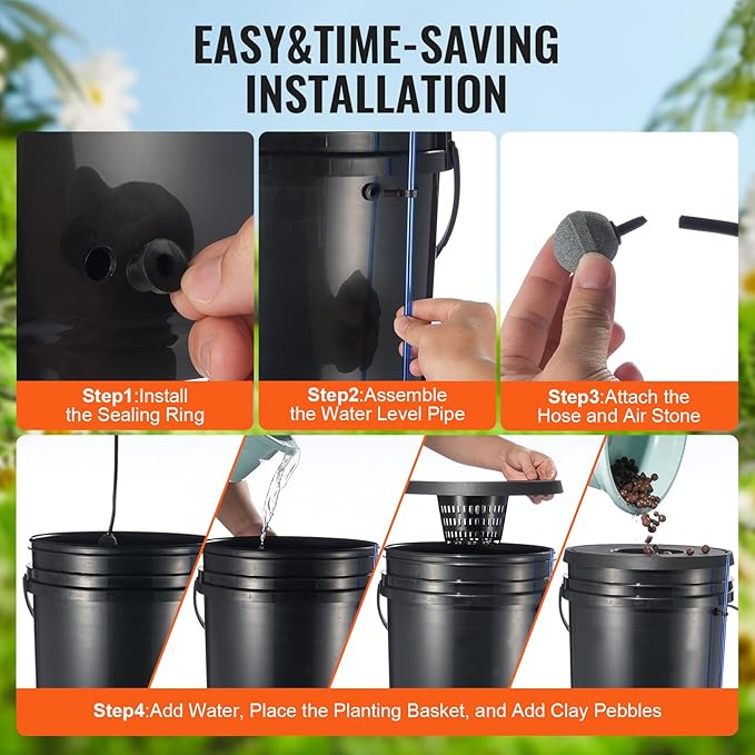 VEVOR DWC Hydroponic System, 5 Gallon 8 Buckets, Deep Water Culture Growing Bucket, Hydroponics Grow Kit with Pump, Air Stone and Water Level Device, for Indoor/Outdoor Leafy Vegetables