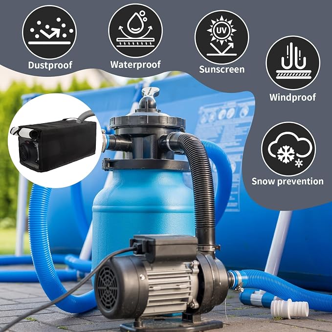 Pool Heater Cover, 600D Heavy Duty Oxford, Waterproof 3-Layer Insulation | Adjustable Drawstring and Ventilation, Universal Pool Heater Cover, fpr 24 x 11 x 11 Inches Heater (Black)
