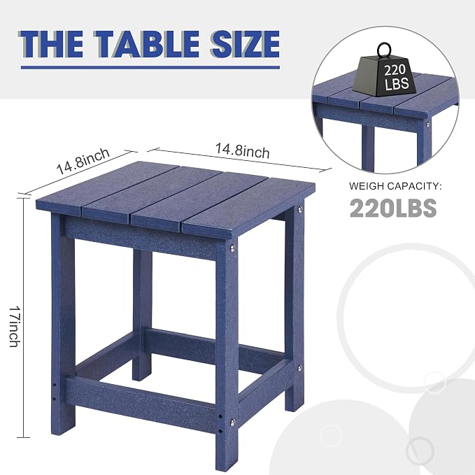 LZRS Patio Side Table, Heavy Duty HDPE Outdoor End Table with Wood Texture, Weatherproof Composite Table for Adirondack Chairs, Deck, Pool, Indoor/Outdoor, No Peeling or Cracking(Navy Blue)