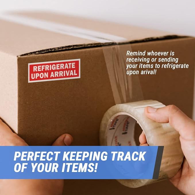 Refrigerate Upon Arrival Stickers, 1.5 x 4 inch, Red, 900 Labels | For Perishable Items, Fruits or Freight Forwarding