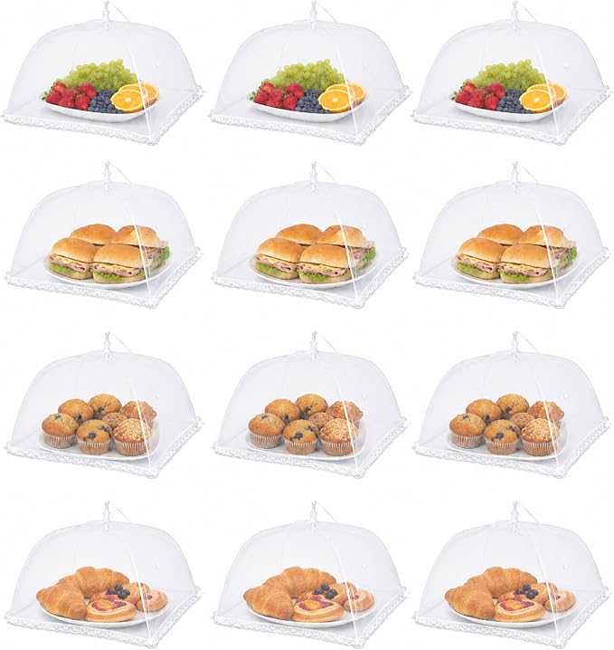 Simply Genius Mesh Food Covers - 12-Pack, 17in x 17in, White - Outdoor Kitchen & Picnic Accessories - Hosting Essentials for Glamping & Tailgating