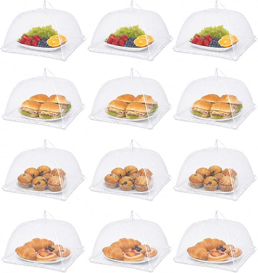 Simply Genius Mesh Food Covers - 12-Pack, 17in x 17in, White - Outdoor Kitchen & Picnic Accessories - Hosting Essentials for Glamping & Tailgating