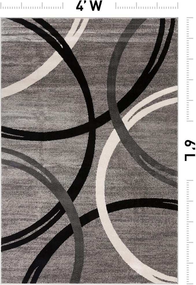 Rugshop Wavy Circles Jute Backing Living Room Office Area Rug Gray 4' x 6' | Rectangular, Size 4' x 6', Bedroom, Dining Room, Home Office, Kitchen, Entryway, Hallway, Nursery, Kids Room, Guest Room