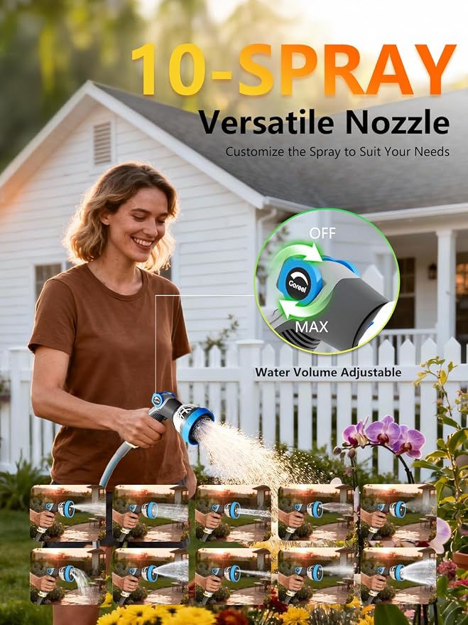 Retractable Garden Hose Reel 1/2 in x 100 ft Heavy Duty Automatic Water Hose Reel with 10-Function Sprayer Nozzle Kink-Free Auto Rewind Any-Length Lock 180° Swivel UV Resistant - Light Gray