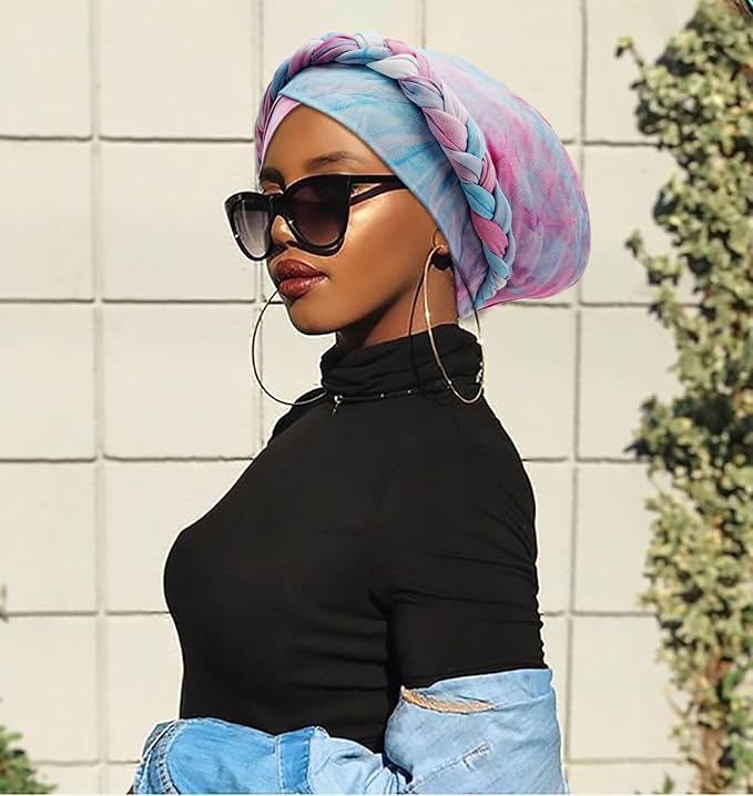 DRESHOW African Women Turban Caps Beanie Twist Headscarf Pre-Tied Twisted Braid Headwraps for Women Chemo Cancer Cap