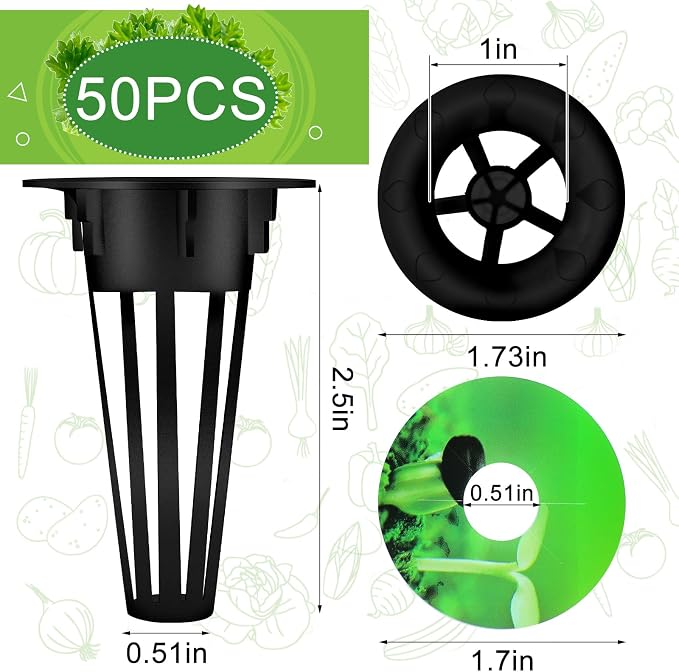 Cunhill 100 Pcs Hydroponic Grow Baskets and Seed Pod Label, 0.5 Inch, Black | 0.5 Inch Grow Baskets,50 Hydroponic Grow Baskets & 50 Labels,Compatible with Hydroponic Growing System