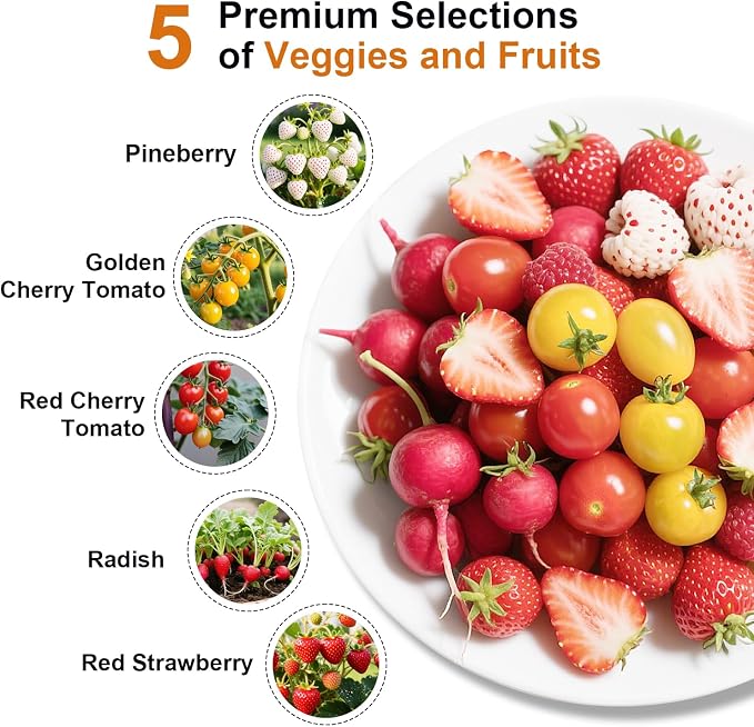 Strawberry and Pineberry Seed Pod Kit for AeroGarden, Ahopegarden with Red Strawberry, Radish, Pineberry, Red Heirloom/Golden Harvest Cherry Tomato - Hydroponics Supplies for Most Brand (12-pod)