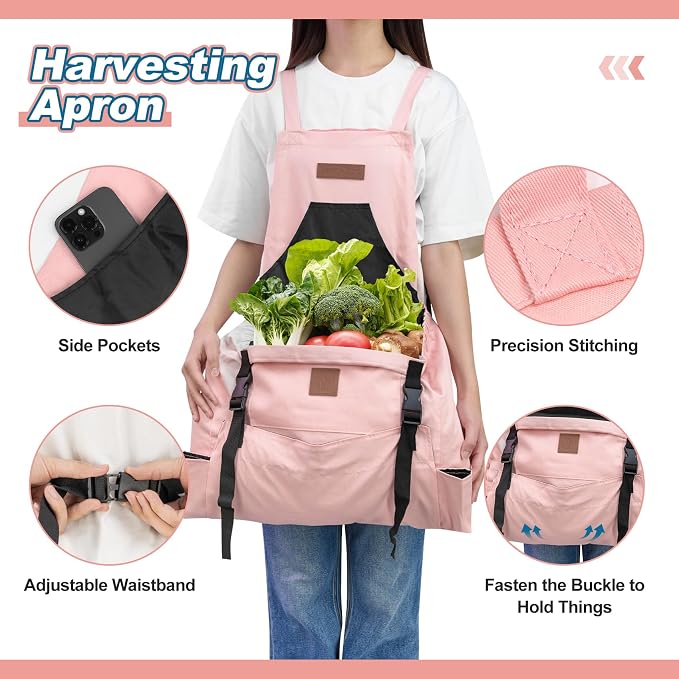 Berry&Bird Harvest Apron, Canvas Gardening Apron with Pockets and Harvesting Pouch Waterproof Harvesting Apron