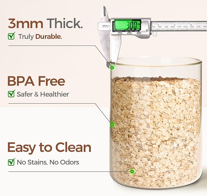 ComSaf Flour Sugar Storage Containers 4 Qt, 2 Pack Glass Flour Container | 26.6cm/10.5in Tall, 128oz/1 Gallon Large Glass Storage Containers, 15cm/5.9in Extra Wide Mouth, 4.6lb Flour Jar, BPA Free