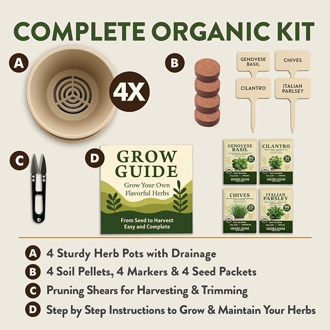 HOME GROWN Indoor Organic Herb Garden Kit, Unique Valentines Day Gift for Adults, Men, & Women,Grow 4 Herb Seeds for Kitchen Window Garden,Beginner DIY Hobby Gardening for Plant Lovers, Mom & Dad