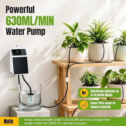 Mcbazel Solar Automatic Drip Irrigation Kit, USB-C & Solar-Powered Plant Waterer for 10 Potted Plants, Auto Watering System with Timer & Anti-Siphon, IPX5 Waterproof for Indoor Outdoor Vacation