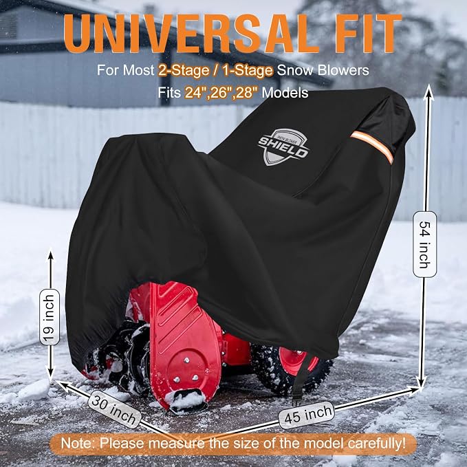Snow Blower Cover, 24"/26"/28" Heavy Duty 900D Waterproof Snowblower Cover | Fit for Two-Stage and Single-Stage Snow Throwers, Compatible with Toro, EGO, Craftsman, Ariens Black