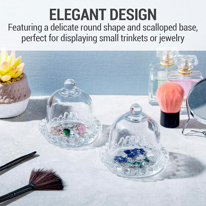 MyGift Set of 4 Mini Glass Cloche Domes with Scalloped Base – Small Round Display Covers for Trinkets, Keepsakes, Jewelry, Collectibles, Party Favors, Table Decorations, and Home Décor