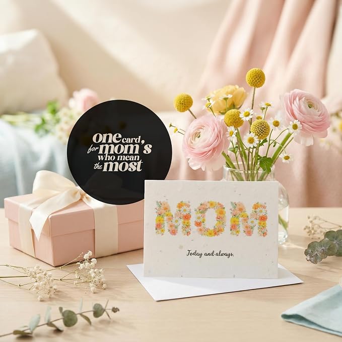 Mom Greeting Cards – 5 Sets of Gift Cards with White Envelope Each, Embedded with Wildflower Seeds, Plantable and Writable Greeting Cards for Mom's Day, Appreciation to Her, Mother's Birthday Gift