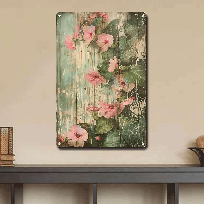 Metal Sign Tin Sign Vintage Wall Art Rustic Charm Impatiens Tin Sign for Shabby Chic Style Distressed Wood Art and Corrosion Resistant Toilet Decor Tin Sign for Restaurant 8×12 Inches